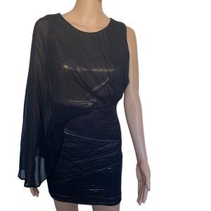 BCBGMAXAZRIA BCBG  COCKTAIL ASYMMETRICAL DRAPED METALLIC RUCHED SKIRT MINI DRESS